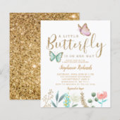 Budget Butterfly Garden Gold Baby shower Invite (Voorkant / Achterkant)