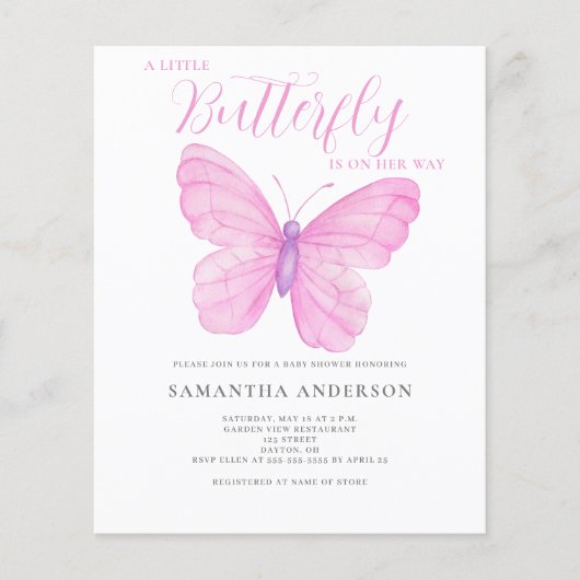 Budget Butterfly Pink Baby shower Invitation Flyer (Voorkant)