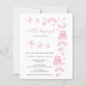 Budget Butterfly Pink Girl Baby Shower Invite (Voorkant)