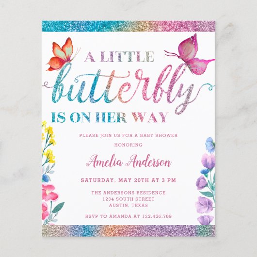 Budget Butterfly Theme Spring Baby shower Uitnodig (Voorkant)