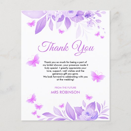 Budget Butterfly Vrijgezellenfeest Dank u kaart (Voorkant)