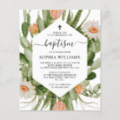 Budget Cactus Bloemen Lijst Doop Uitnodiging (Voorkant)