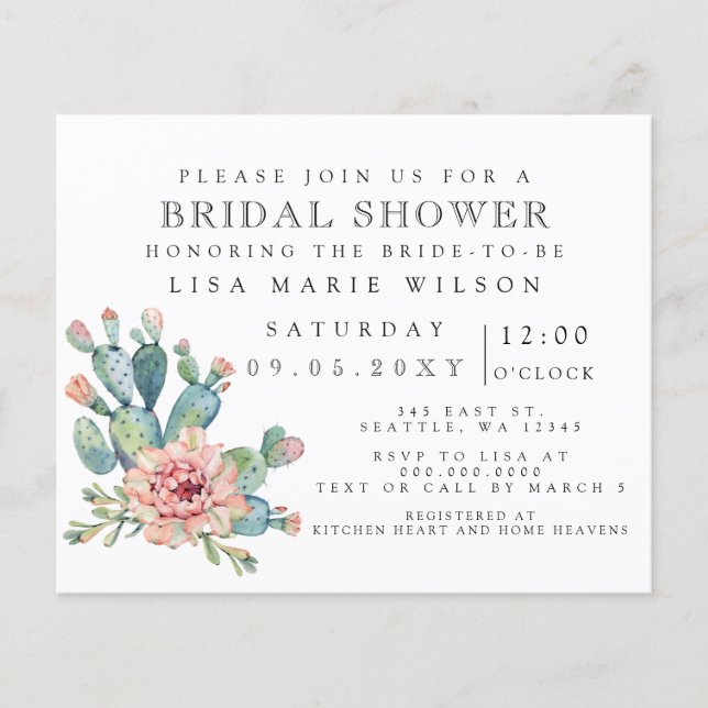 Budget Cactus Roos Bridal Shower (Voorkant)