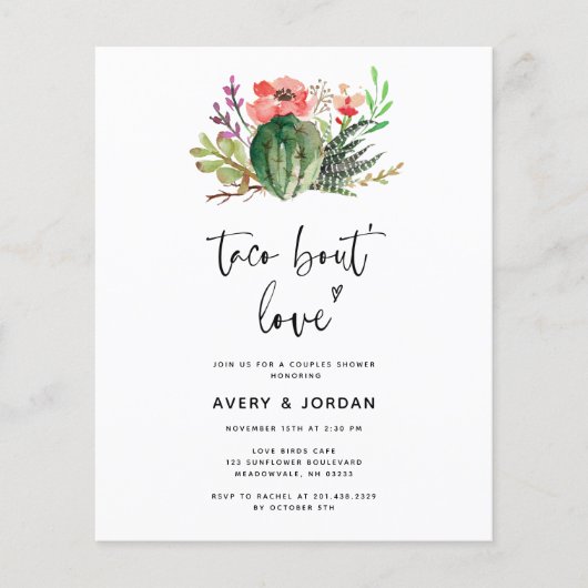 Budget Cactus Taco Bout Love Couples Shower Invite Flyer (Voorkant)