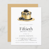 Budget Cake Gold Black 50e verjaardag uitnodiging (Voorkant / Achterkant)
