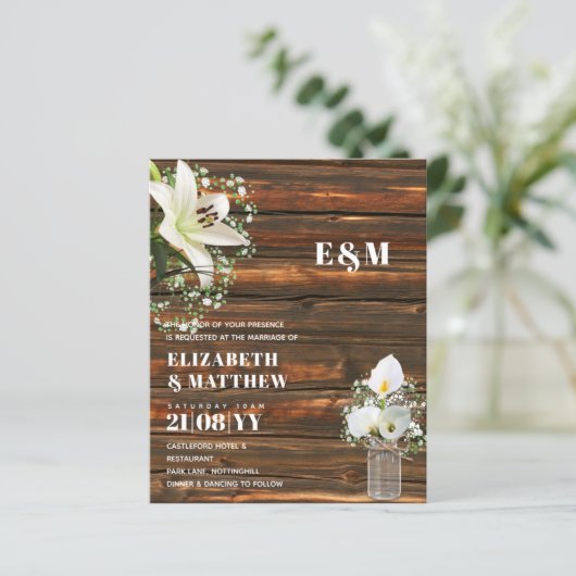 BUDGET Calla Lilies Chic Shabby Wedding Invite (Staand voorkant)