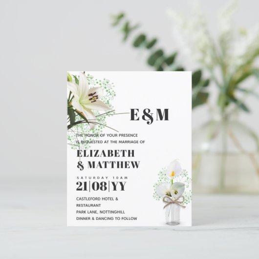 BUDGET Calla Lilies Chic Shabby Wedding Invite (Staand voorkant)