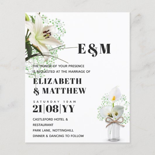 BUDGET Calla Lilies Chic Shabby Wedding Invite (Voorkant)