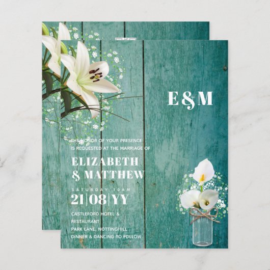 BUDGET Calla Lilies Chic Shabby Wedding Invite (Voorkant / Achterkant)