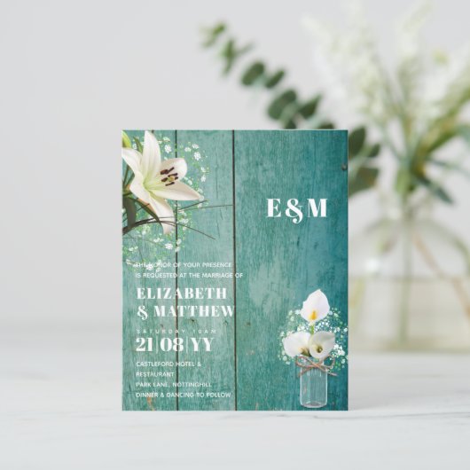 BUDGET Calla Lilies Chic Shabby Wedding Invite (Staand voorkant)