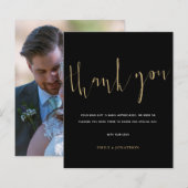 Budget Calligrafie Foto Gold Black Wedding Bedankt (Voorkant / Achterkant)