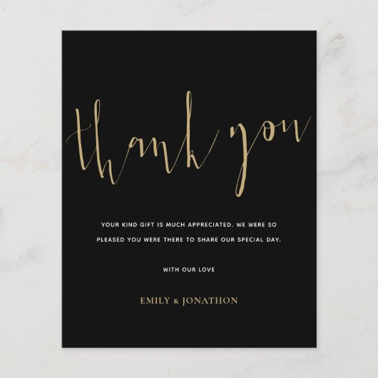 Budget Calligrafie Foto Gold Black Wedding Bedankt (Voorkant)