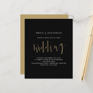 Budget Calligrafie Gold Black Wedding Uitnodiging