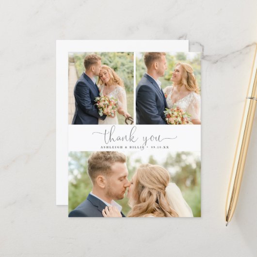 Budget Calligraphy 3 Photo Collage Thank You (Voorkant / Achterkant in situ)