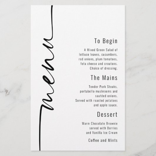 Budget Calligraphy Minimalist Wedding Menu (Voorkant)