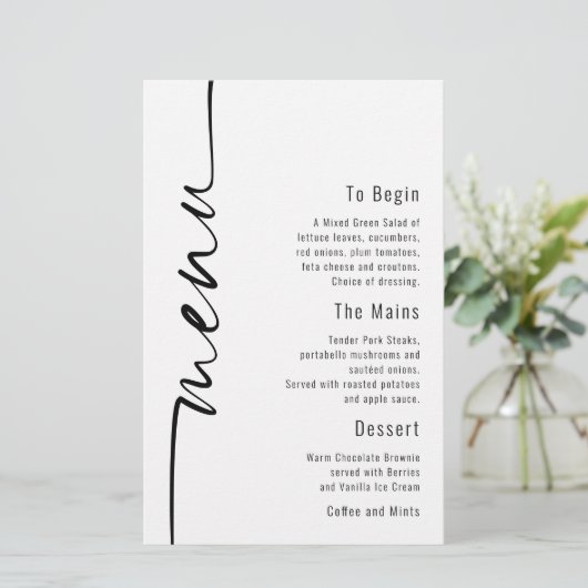 Budget Calligraphy Minimalist Wedding Menu (Staand voorkant)