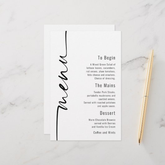 Budget Calligraphy Minimalist Wedding Menu (Voorkant / Achterkant in situ)