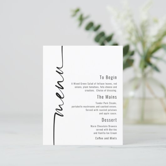 Budget Calligraphy Minimalist Wedding Menu (Staand voorkant)
