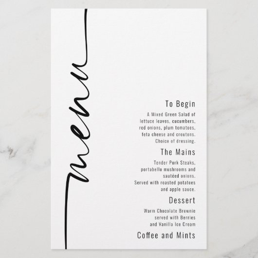Budget Calligraphy Moderne Wedding Menu (Voorkant)