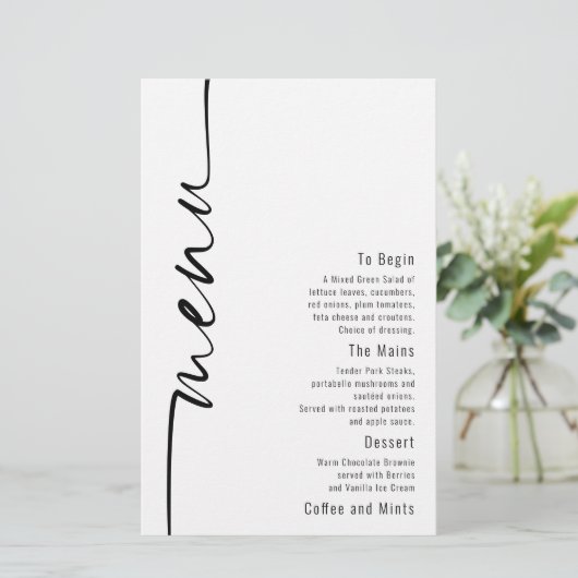 Budget Calligraphy Moderne Wedding Menu (Staand voorkant)
