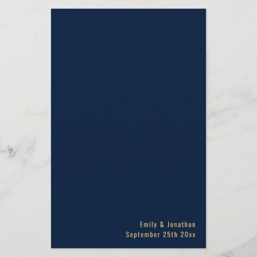 Budget Calligraphy Navy Blue Gold Wedding Menu (Achterkant)