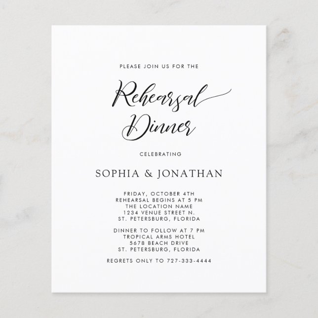 Budget Calligraphy Wedding Rehearsal Dinner Invite (Voorkant)
