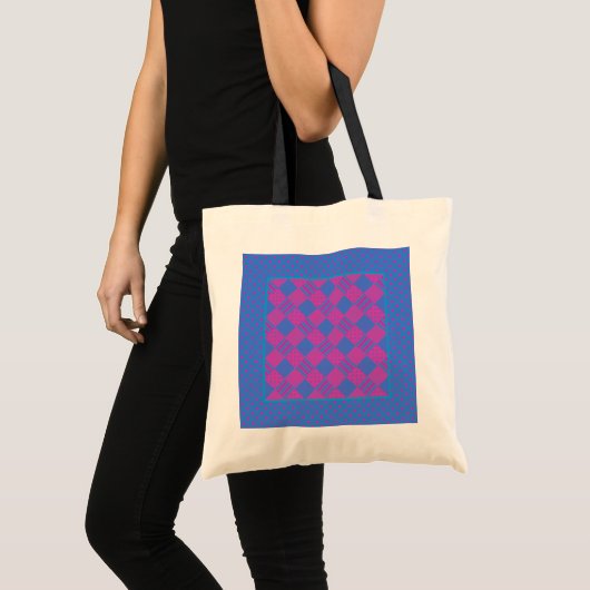 Budget Canvas tas: Magenta en Blue Faux-Patchwork Tote Bag (Voorkant (product))