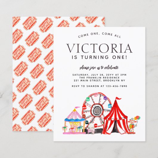 Budget Carnival Circus Festival Party Kind Birthda (Voorkant / Achterkant)