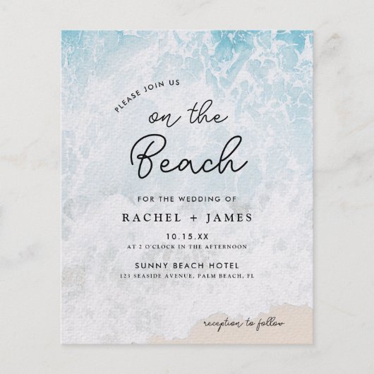 Budget Casual op het strand bruiloft uitnodiging (Voorkant)