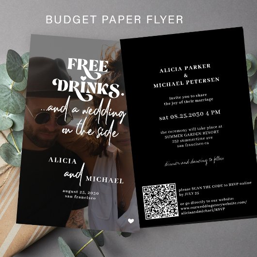 Budget casual trouwfoto QR RSVP uitnodiging Flyer