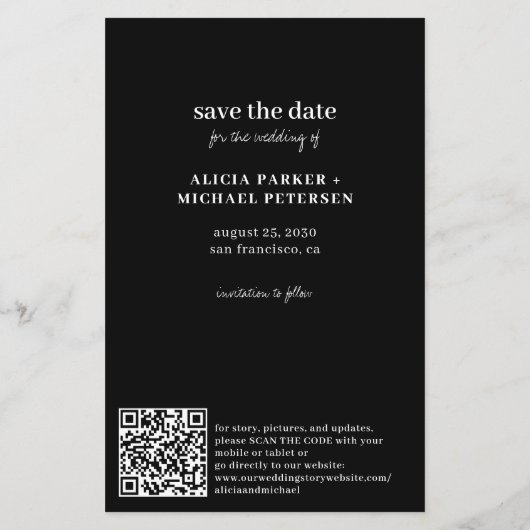Budget casual trouwfoto QR save the date (Achterkant)