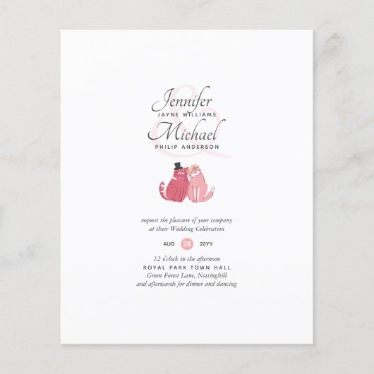 Budget Cat Bride en Groom Coral Wedding Invites (Voorkant)
