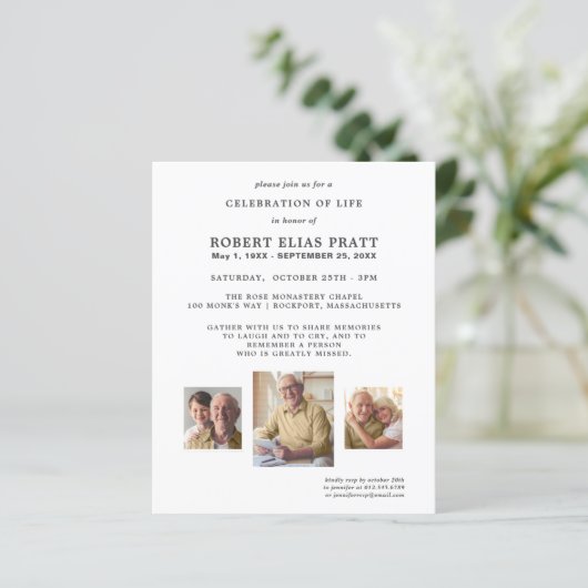 Budget Celebration of Life 3 Photo Invitation (Staand voorkant)