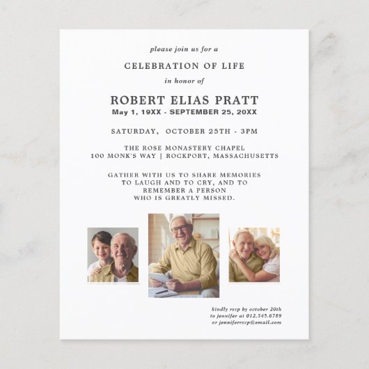 Budget Celebration of Life 3 Photo Invitation (Voorkant)