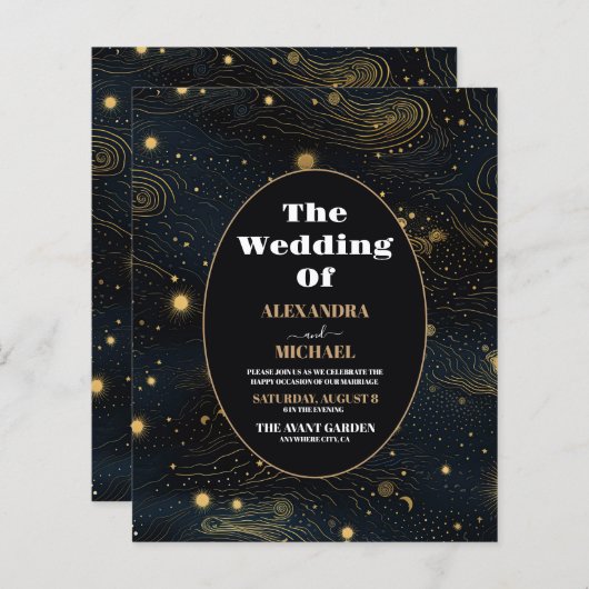 Budget Celestial Crescent Moon Gouden Bruiloft (Voorkant / Achterkant)