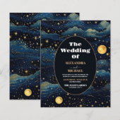 Budget Celestial Midnight Blue Stars Maan Bruiloft (Voorkant / Achterkant)