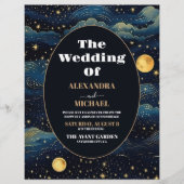 Budget Celestial Midnight Blue Stars Maan Bruiloft Flyer (Voorkant)