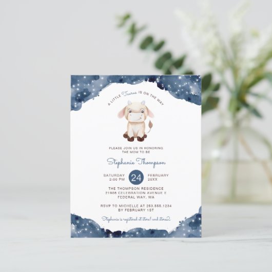 Budget Celestial Taurus Baby shower Invitation (Staand voorkant)