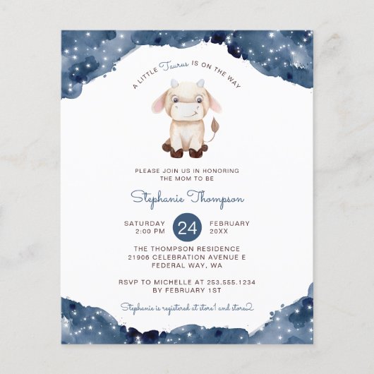 Budget Celestial Taurus Baby shower Invitation (Voorkant)