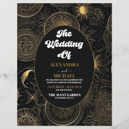 Budget Celestial Zwart Goud Bruiloft Flyer (Voorkant)