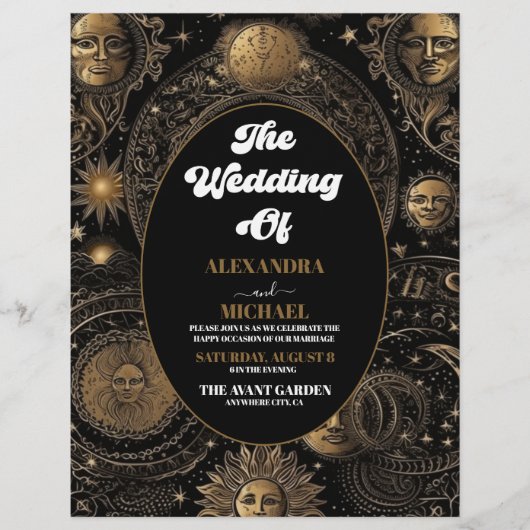 Budget Celestial Zwart Goud Bruiloft Flyer (Voorkant)