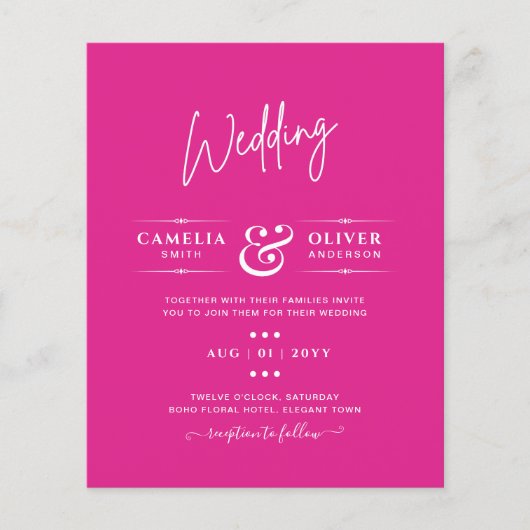 BUDGET CERISE PINK Modern Core Weddenschap Flyer (Voorkant)