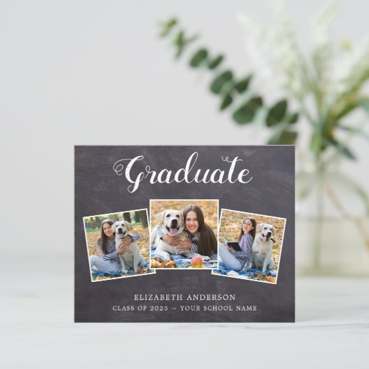 Budget Chalkboard 3 Foto Afstuderen Uitnodiging (Staand voorkant)