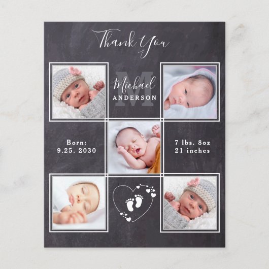 Budget Chalkboard 5 Foto New Baby Dank u Kaart (Voorkant)