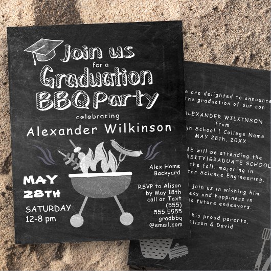 BUDGET Chalkboard BBQ Graduparty Invitation
