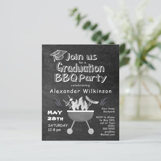 BUDGET Chalkboard BBQ Graduparty Invitation (Staand voorkant)