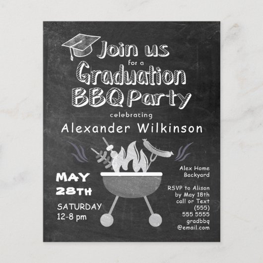 BUDGET Chalkboard BBQ Graduparty Invitation (Voorkant)