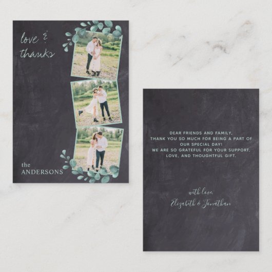 Budget Chalkboard Greenery Foto Weddenschap Bedank Notitiekaartje (Voorkant / Achterkant)