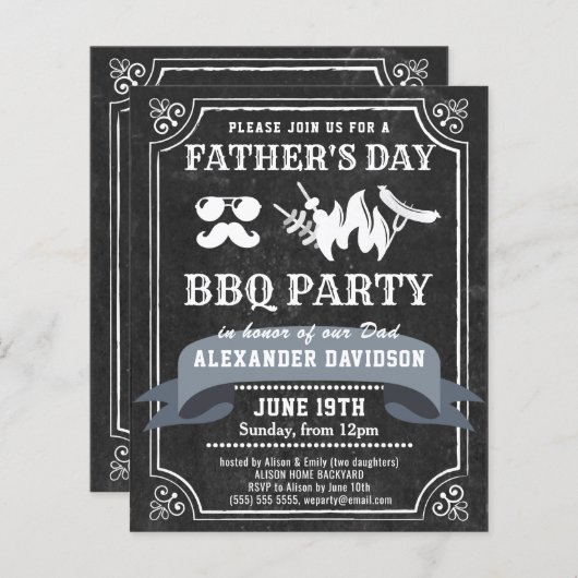 BUDGET Chalkboard Vaderdag BBQ Party nodigt uit (Voorkant / Achterkant)