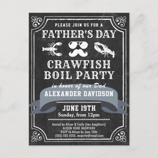 BUDGET Chalkboard Vaderdag Crawfish Innodiging Briefkaart (Voorkant)